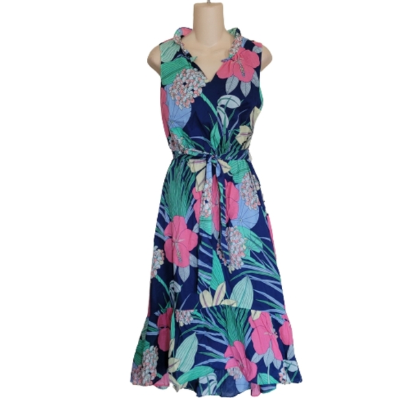 Talbots Voile Hibiscus Maxi Dress Size Women's 2 Petite - Picture 4 of 13